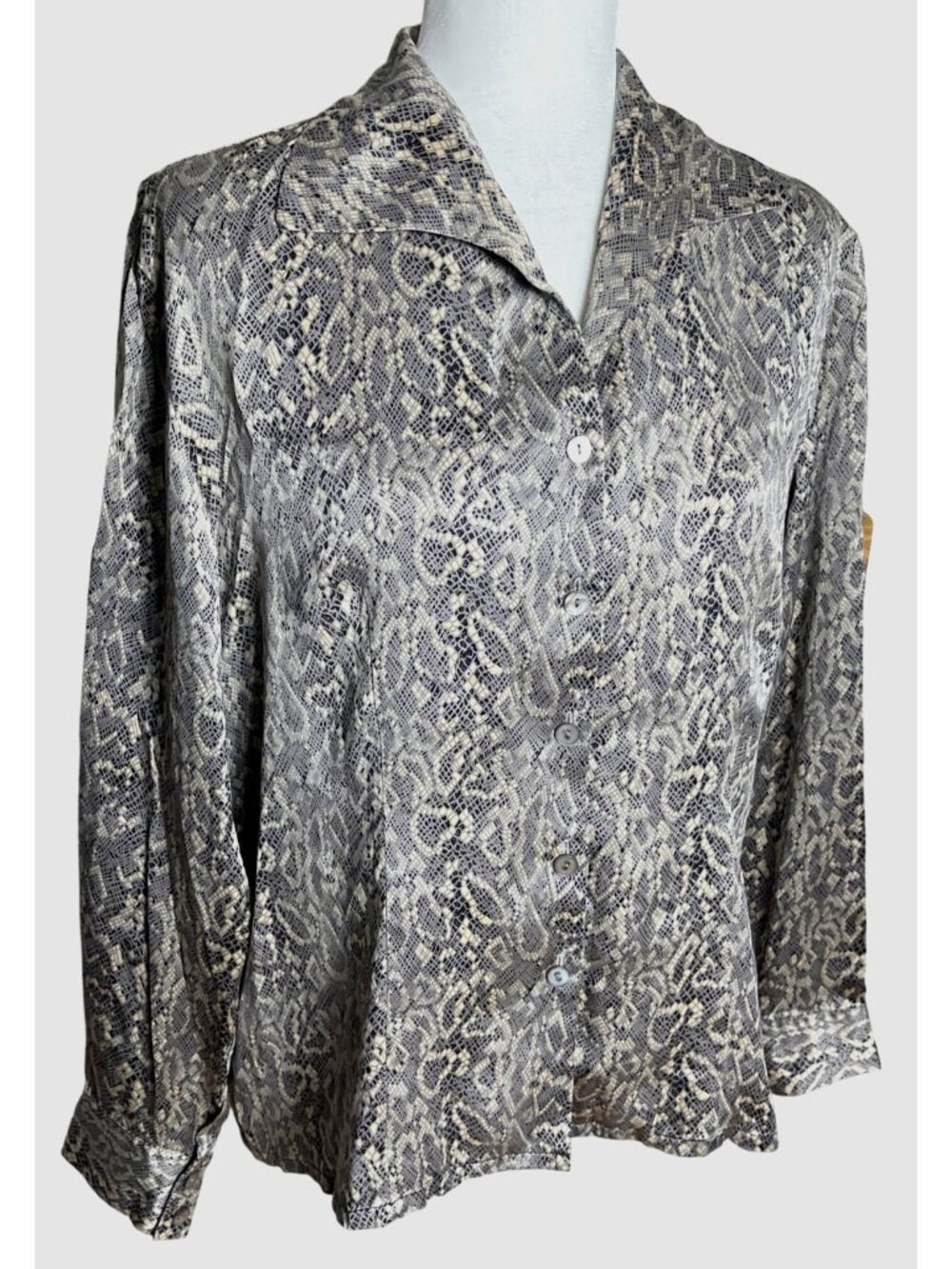 Paolo Santini 100% Silk Blouse Snakeskin Button Soft Quiet Luxury Capsule Wom 14
